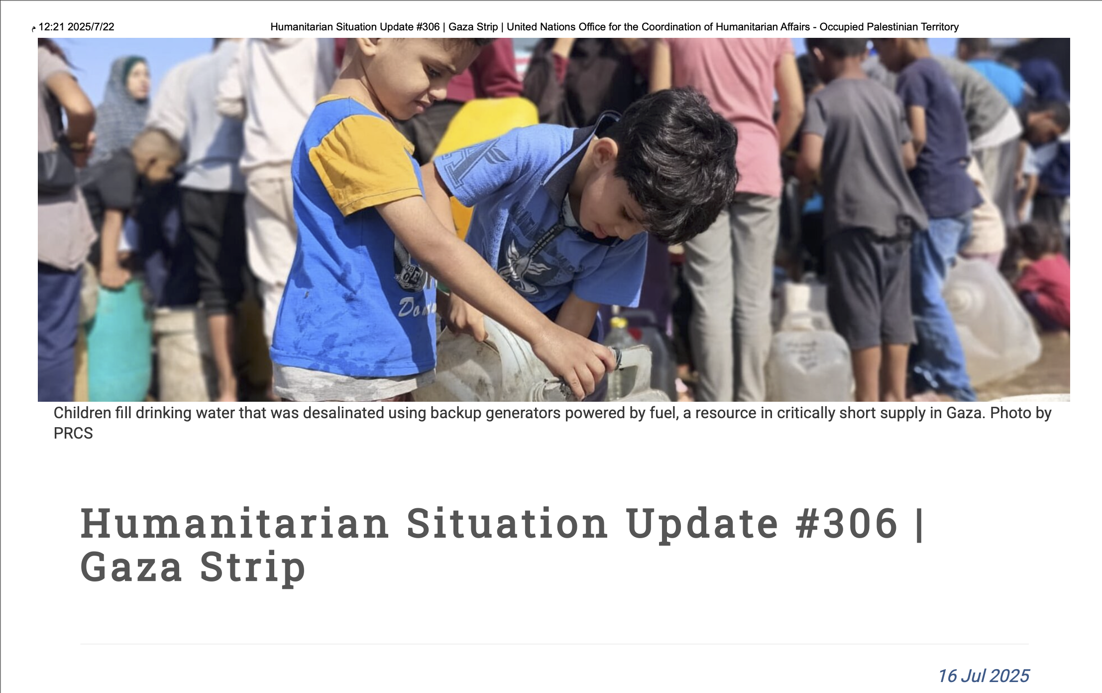 Humanitarian Situation Update #306 Gaza Strip